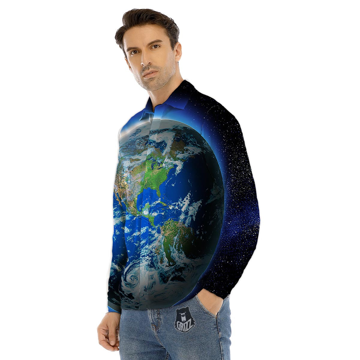 Earth Sunrise Print Men's Dress Shirts-grizzshop