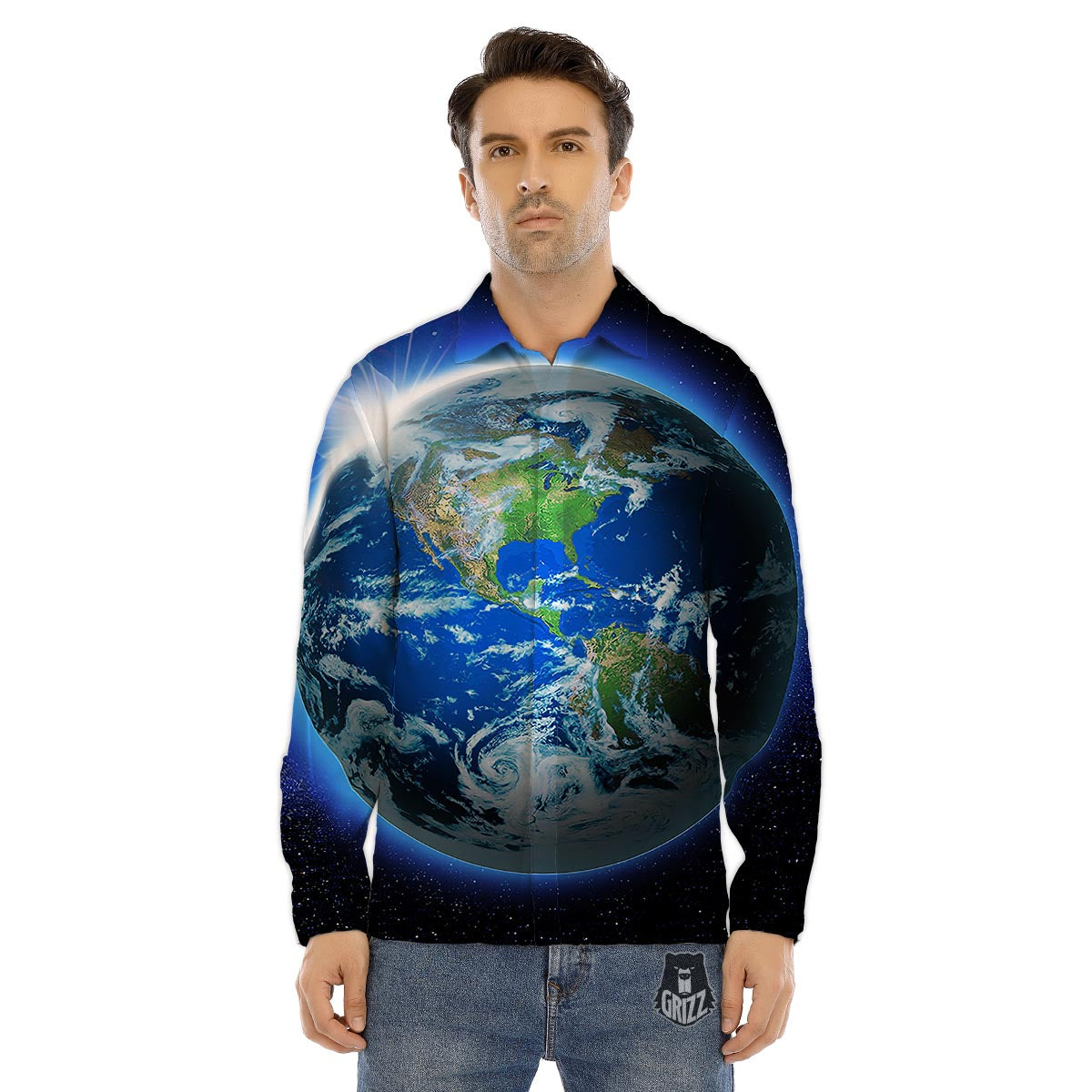 Earth Sunrise Print Men's Dress Shirts-grizzshop