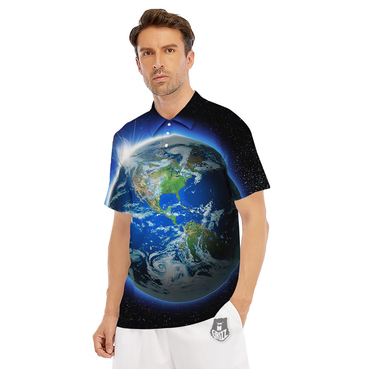 Earth Sunrise Print Men's Golf Shirts-grizzshop