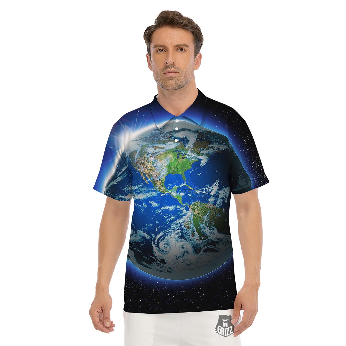 Earth Sunrise Print Men's Golf Shirts-grizzshop