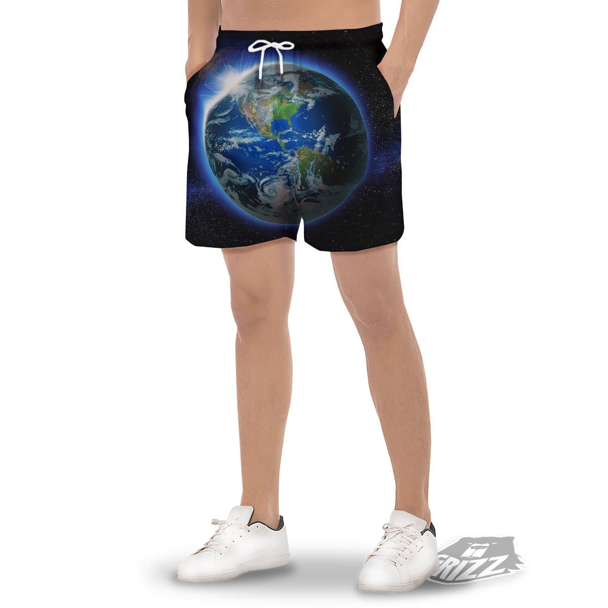 Earth Sunrise Print Men's Gym Shorts-grizzshop