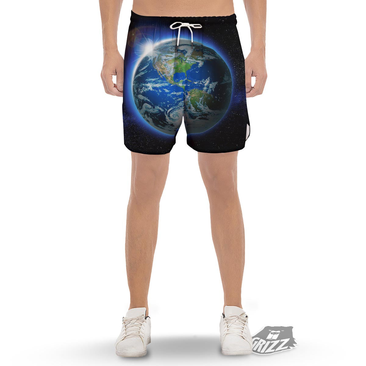 Earth Sunrise Print Men's Gym Shorts-grizzshop