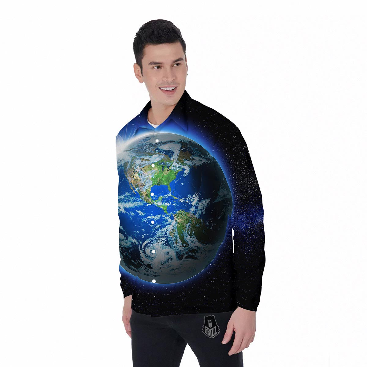 Earth Sunrise Print Men's Long Sleeve Shirts-grizzshop