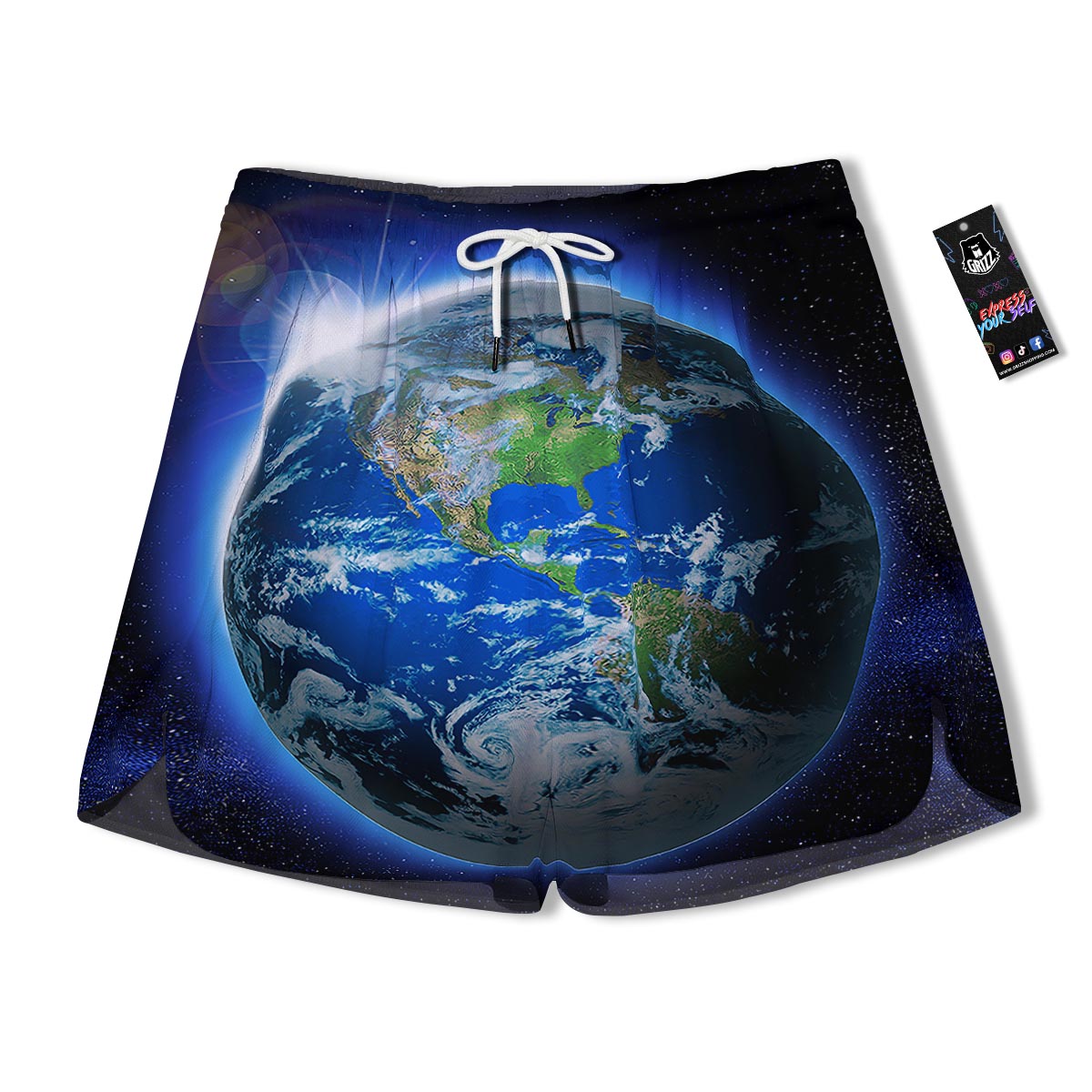 Earth Sunrise Print Men's Running Shorts-grizzshop