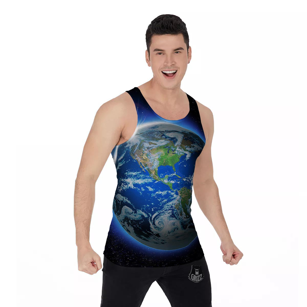 Earth Sunrise Print Men's Tank Top-grizzshop