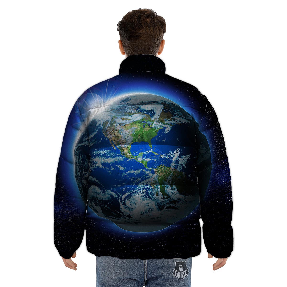 Earth Sunrise Print Puffer Jacket-grizzshop