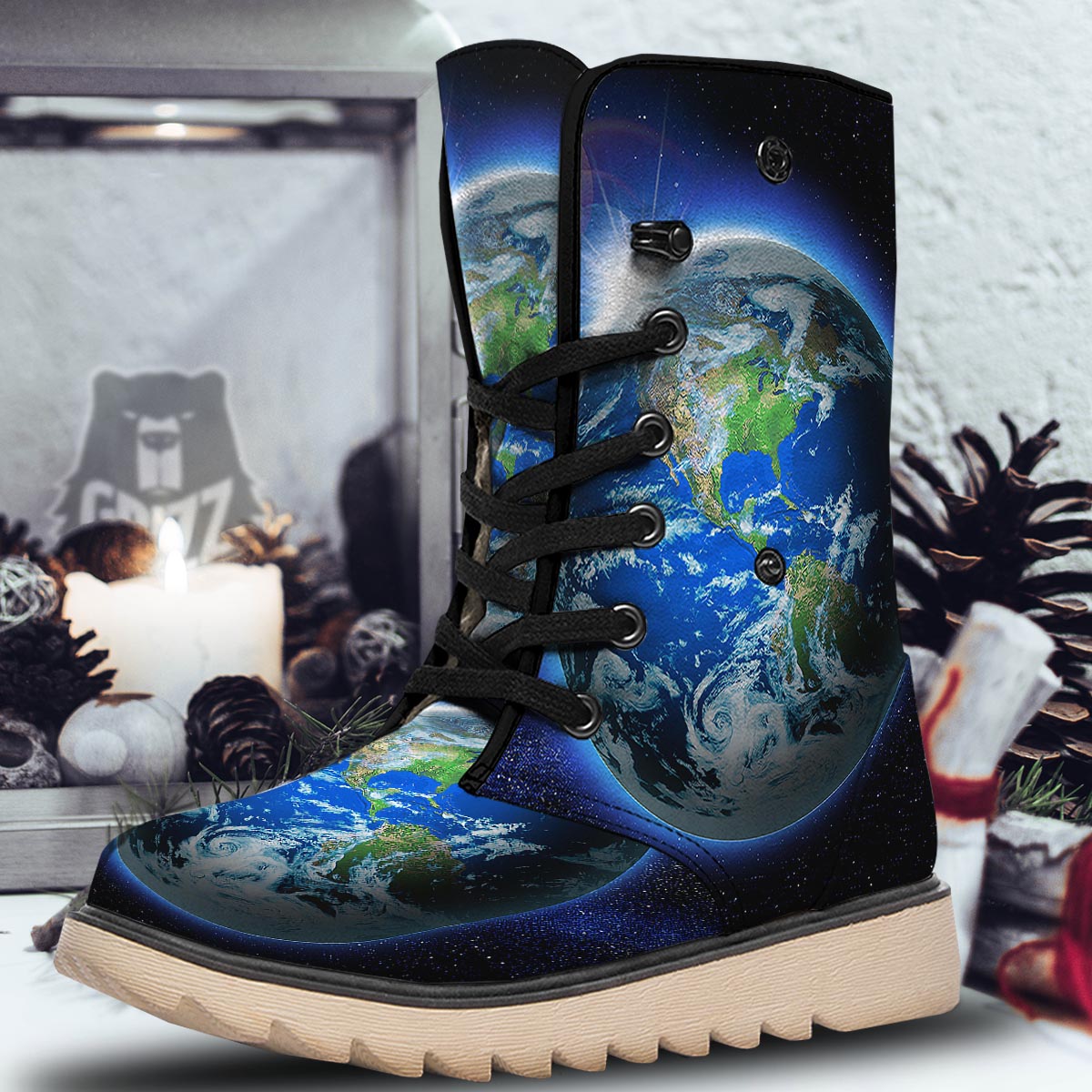 Earth Sunrise Print Snow Boots-grizzshop
