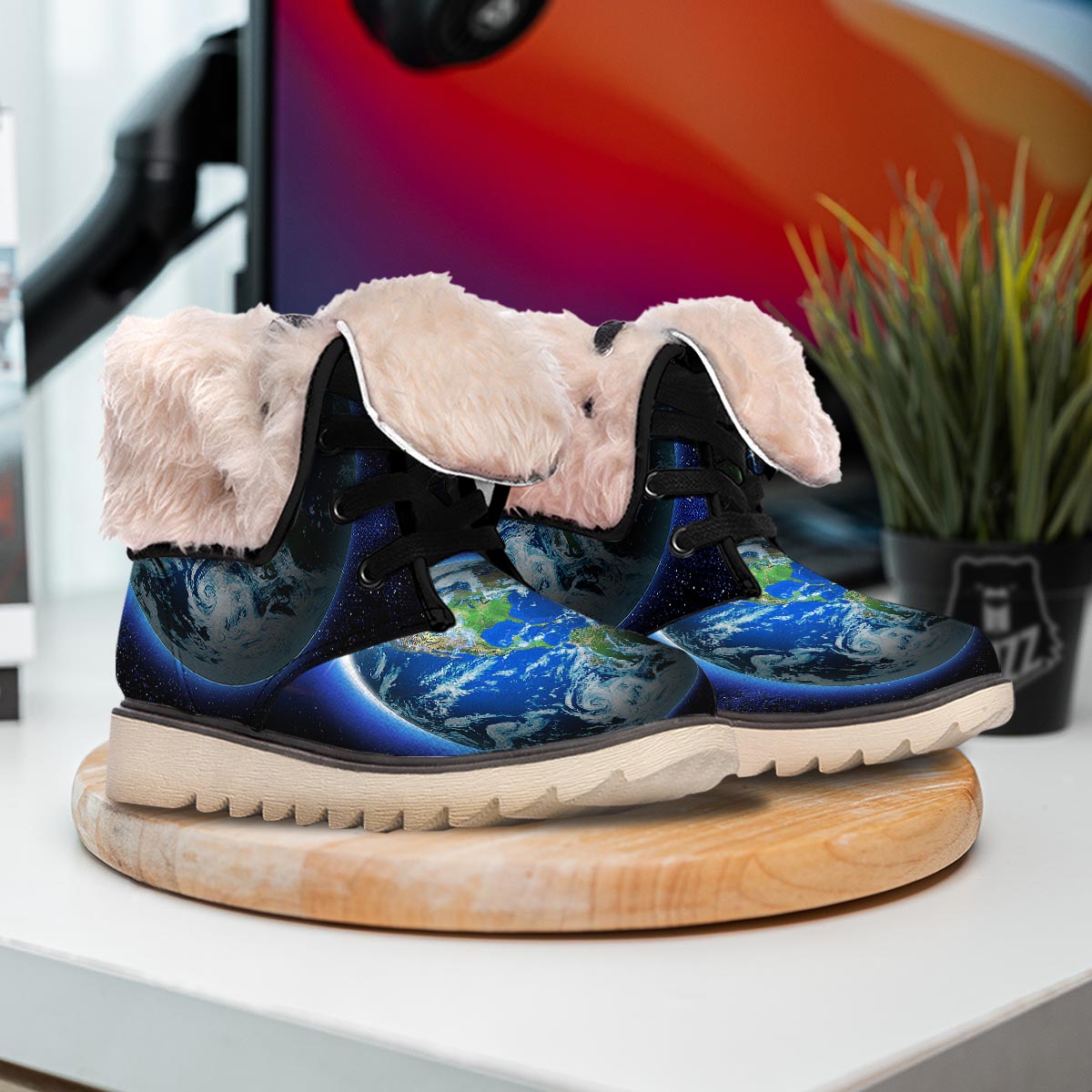 Earth Sunrise Print Snow Boots-grizzshop