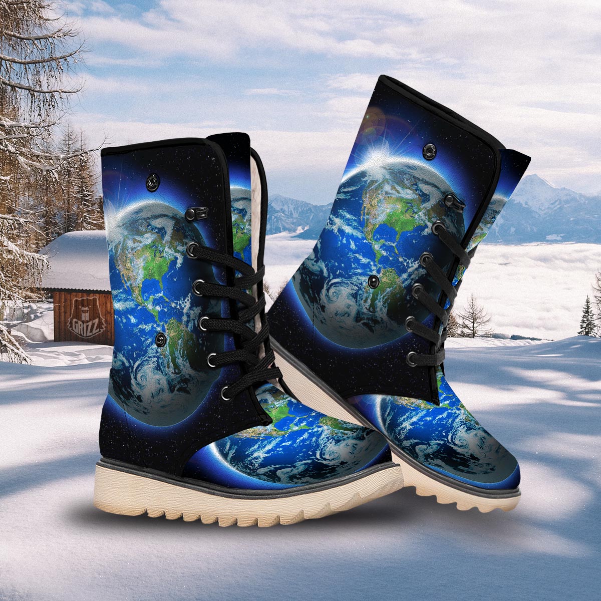 Earth Sunrise Print Snow Boots-grizzshop