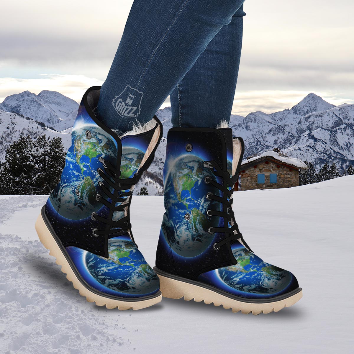 Earth Sunrise Print Snow Boots-grizzshop