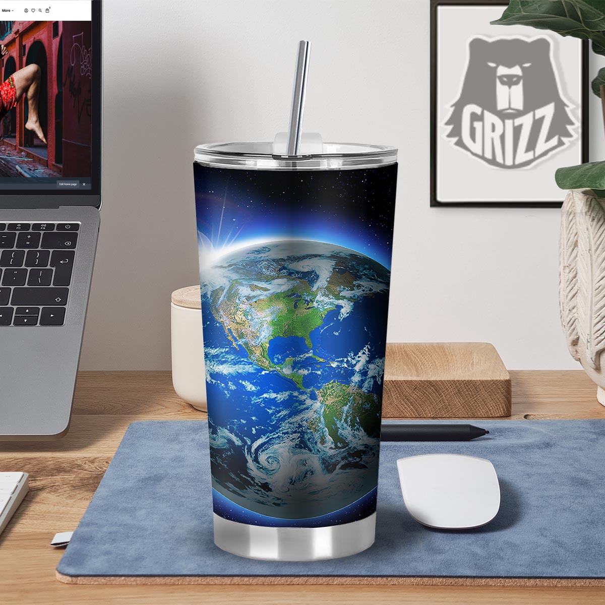 Earth Sunrise Print Tumbler-grizzshop