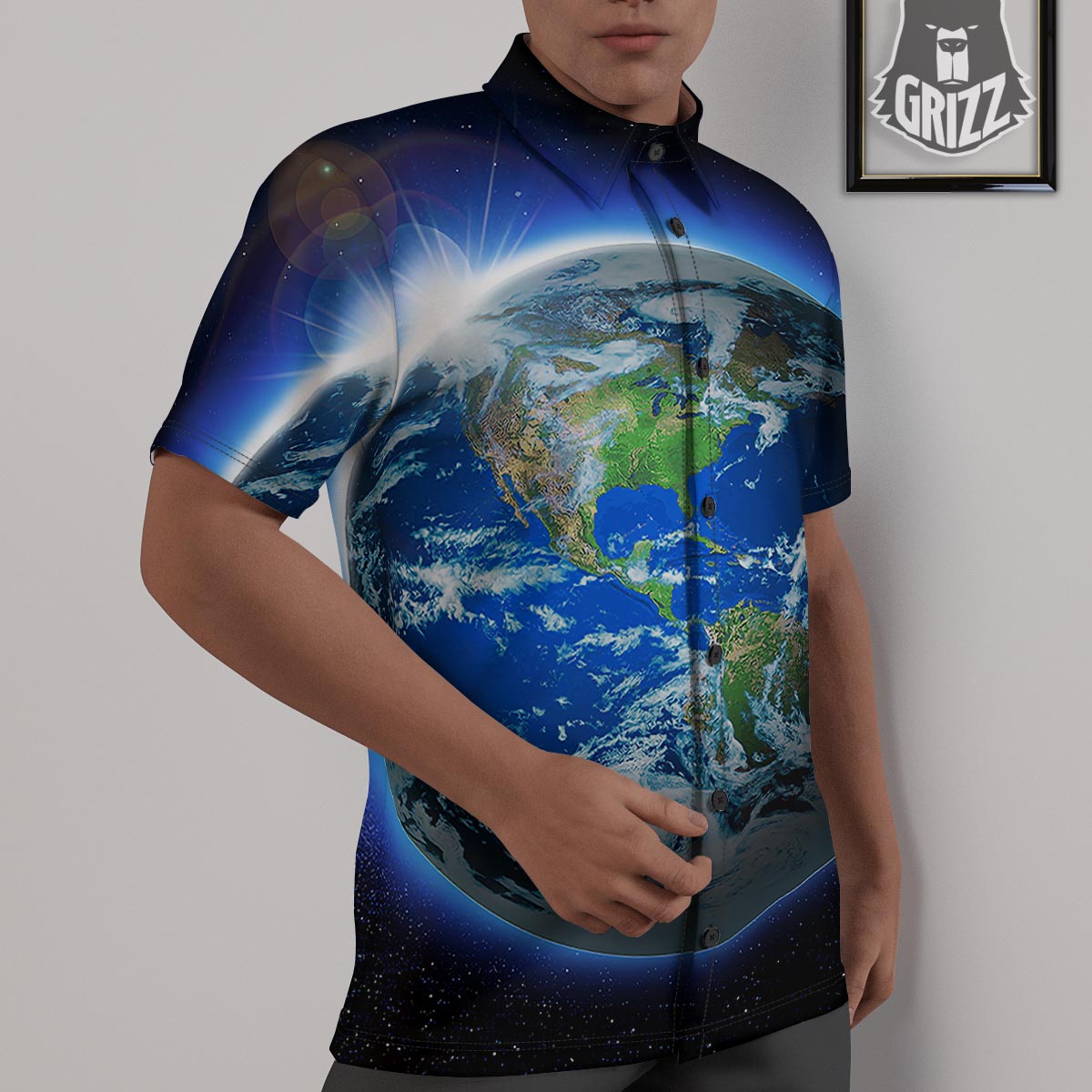 Earth Sunrise Print Untucked Shirts-grizzshop