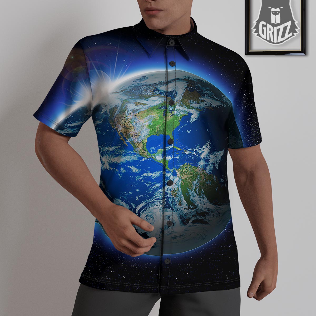 Earth Sunrise Print Untucked Shirts-grizzshop