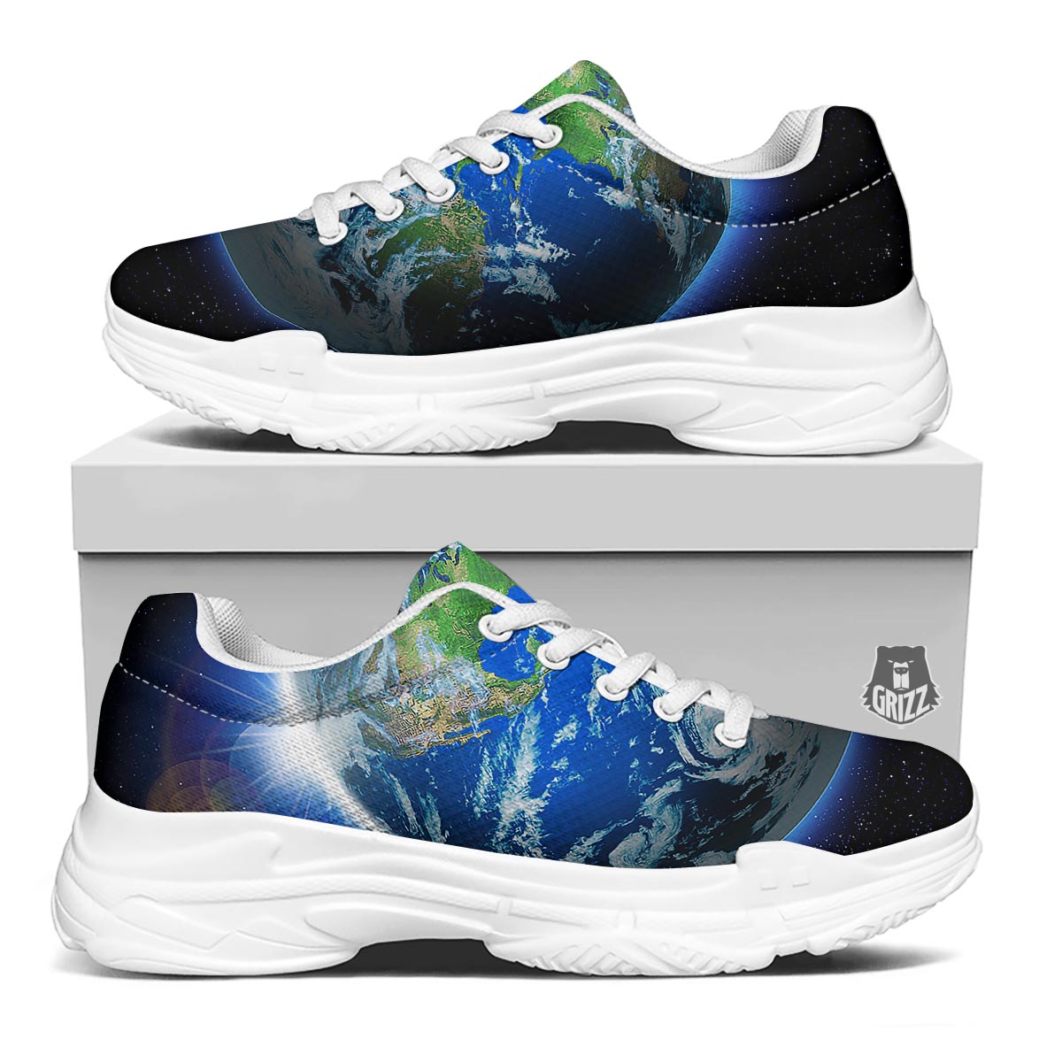 Earth Sunrise Print White Chunky Shoes-grizzshop