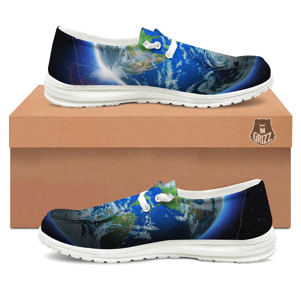 Earth Sunrise Print White Loafers-grizzshop