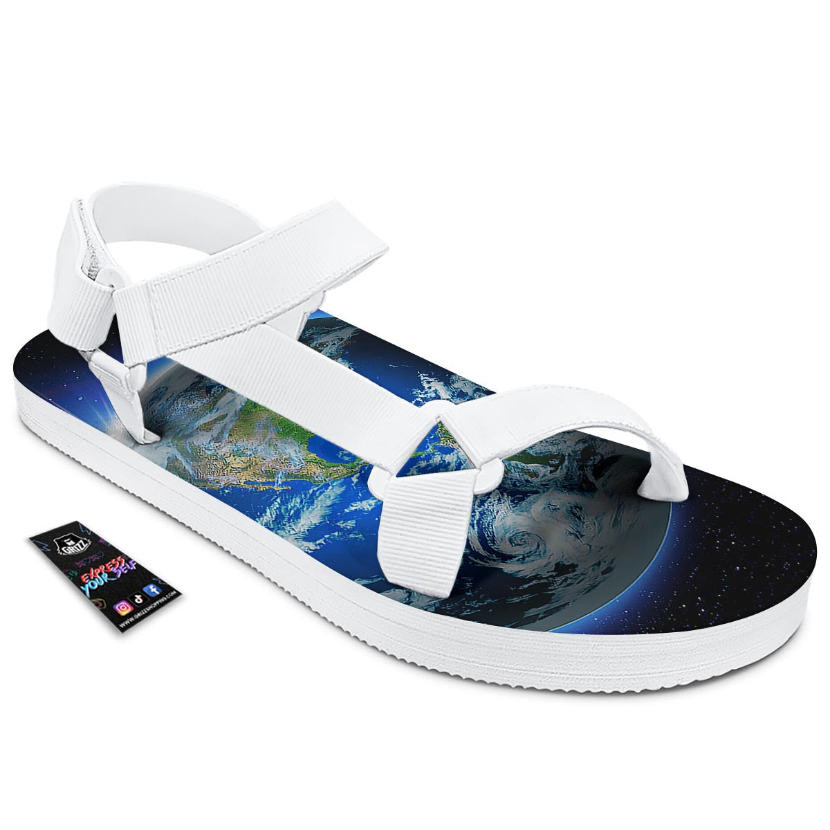 Earth Sunrise Print White Open Toe Sandals-grizzshop