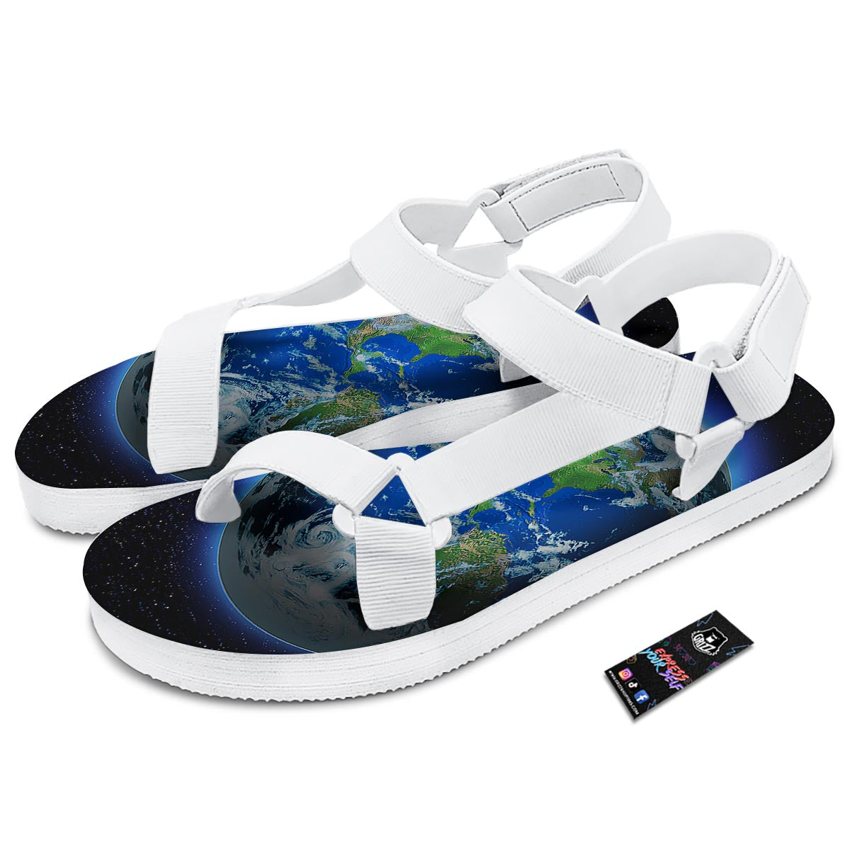 Earth Sunrise Print White Open Toe Sandals-grizzshop