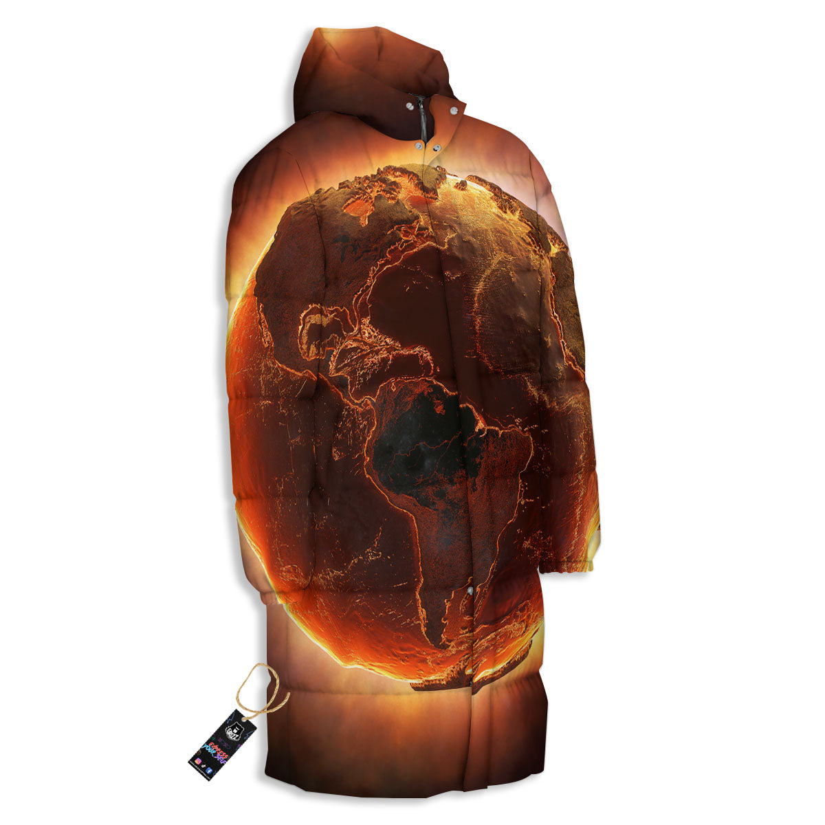 Earth Burning Print Long Down Jacket
