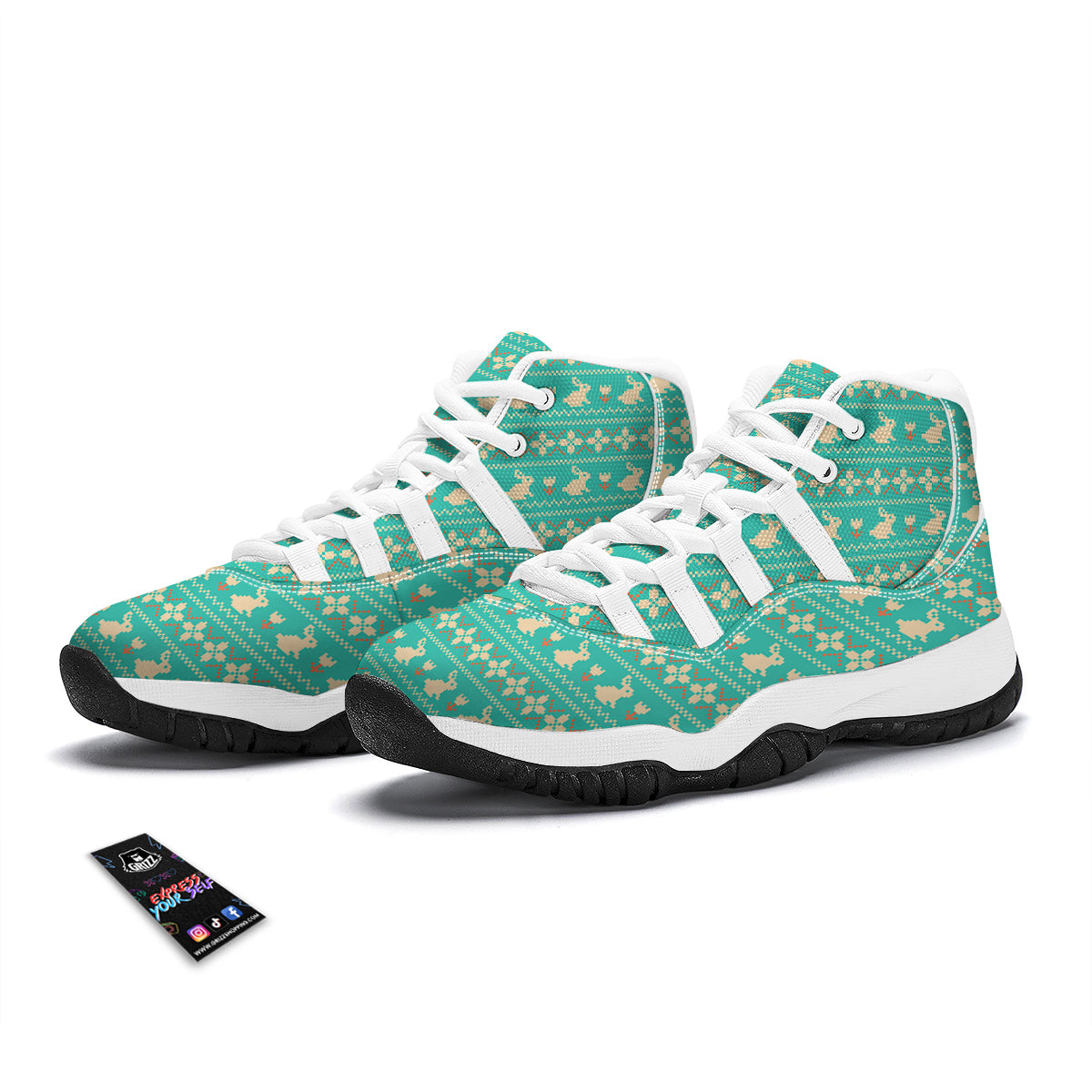 Easter 8-Bit Print Pattern White Bball Shoes-grizzshop