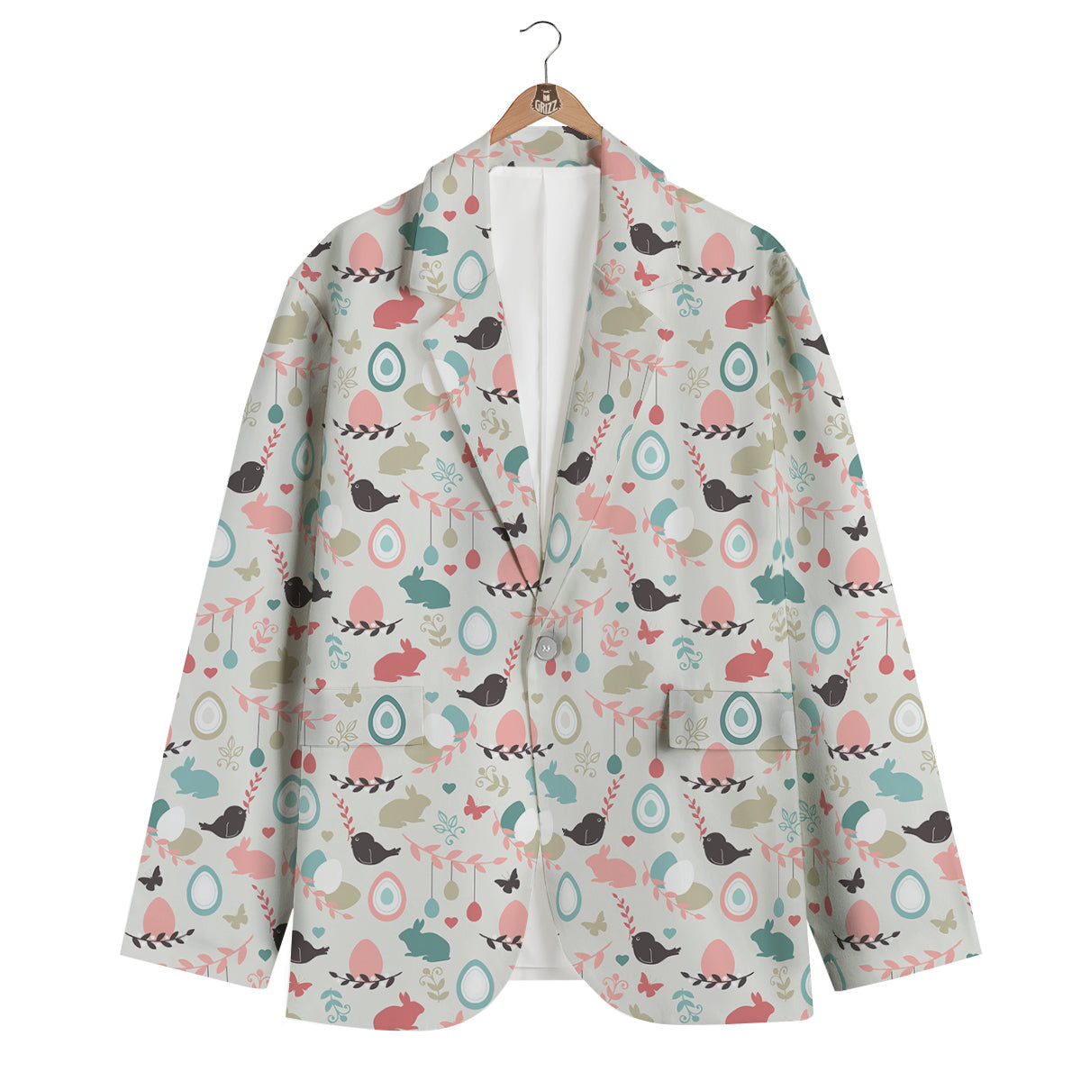 Easter Beige Print Pattern Men's Blazer-grizzshop