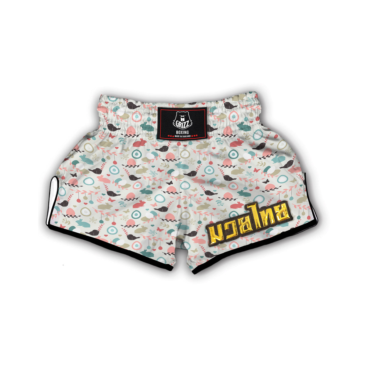 Easter Beige Print Pattern Muay Thai Boxing Shorts-grizzshop