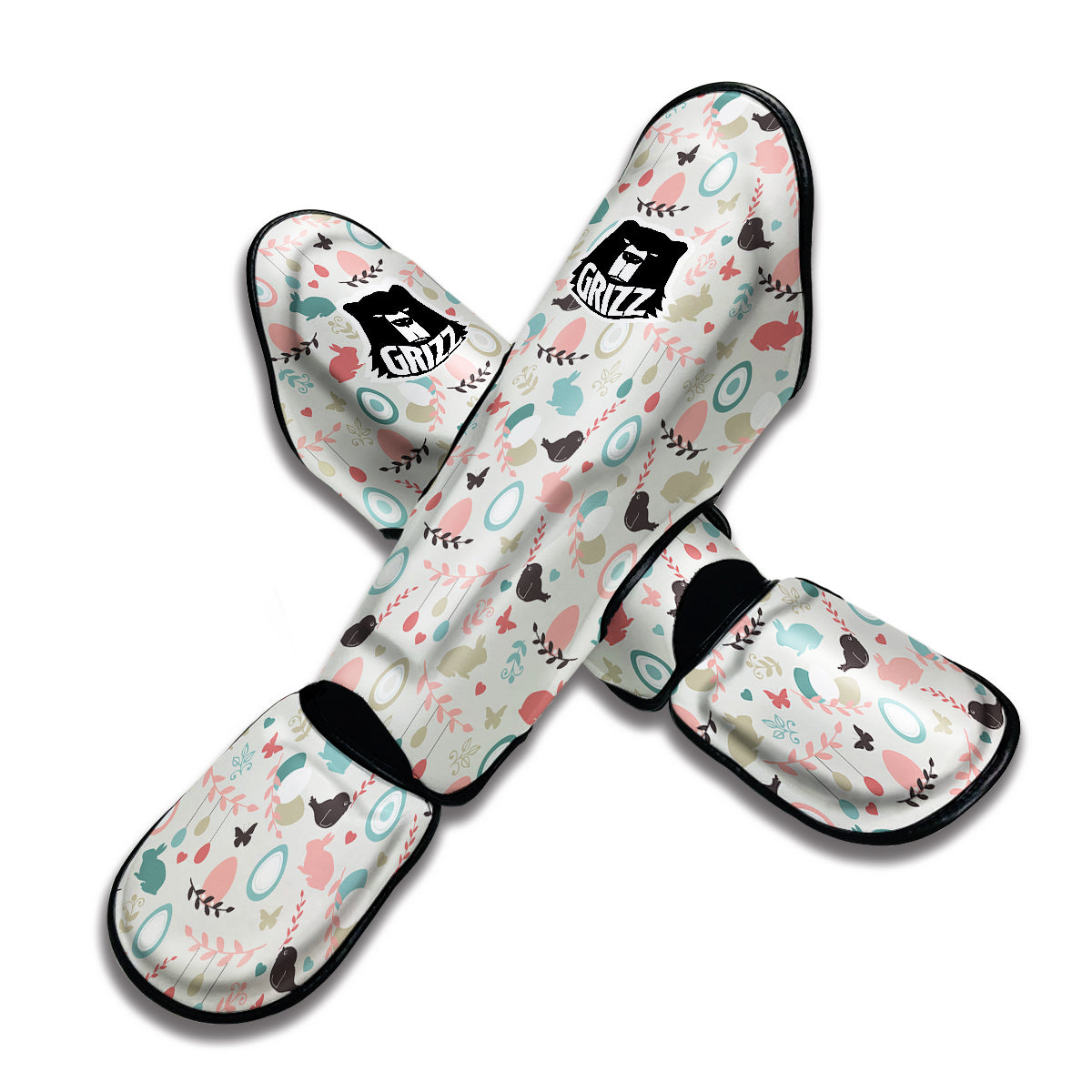 Easter Beige Print Pattern Muay Thai Shin Guards-grizzshop