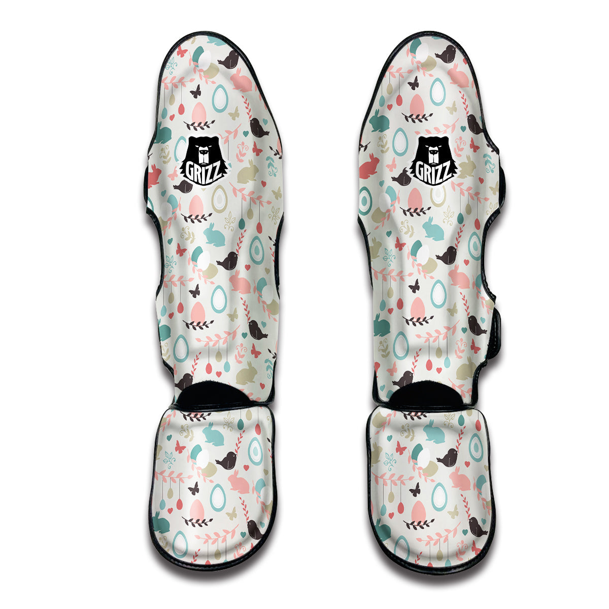 Easter Beige Print Pattern Muay Thai Shin Guards-grizzshop