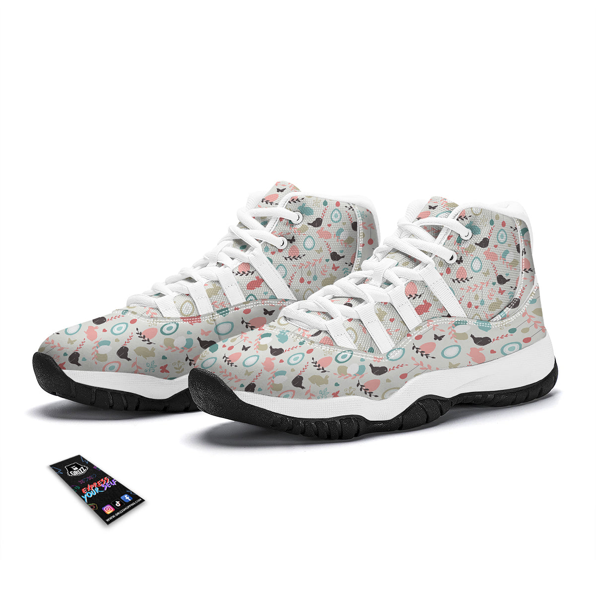 Easter Beige Print Pattern White Bball Shoes-grizzshop