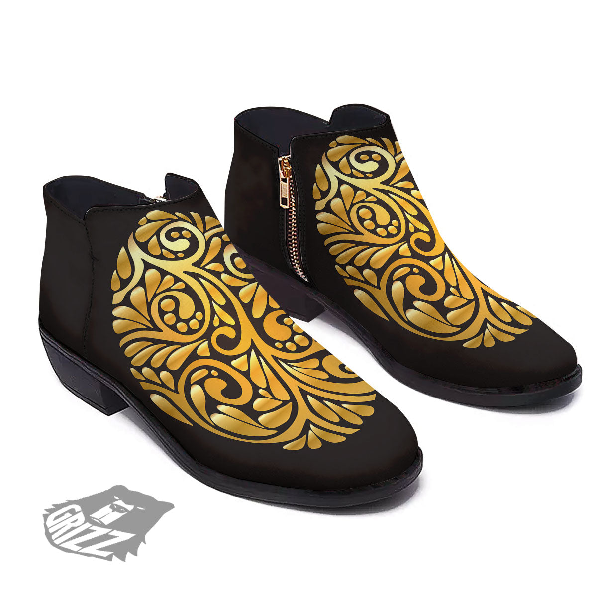 Easter Egg Gold Print Ankle Boots-grizzshop