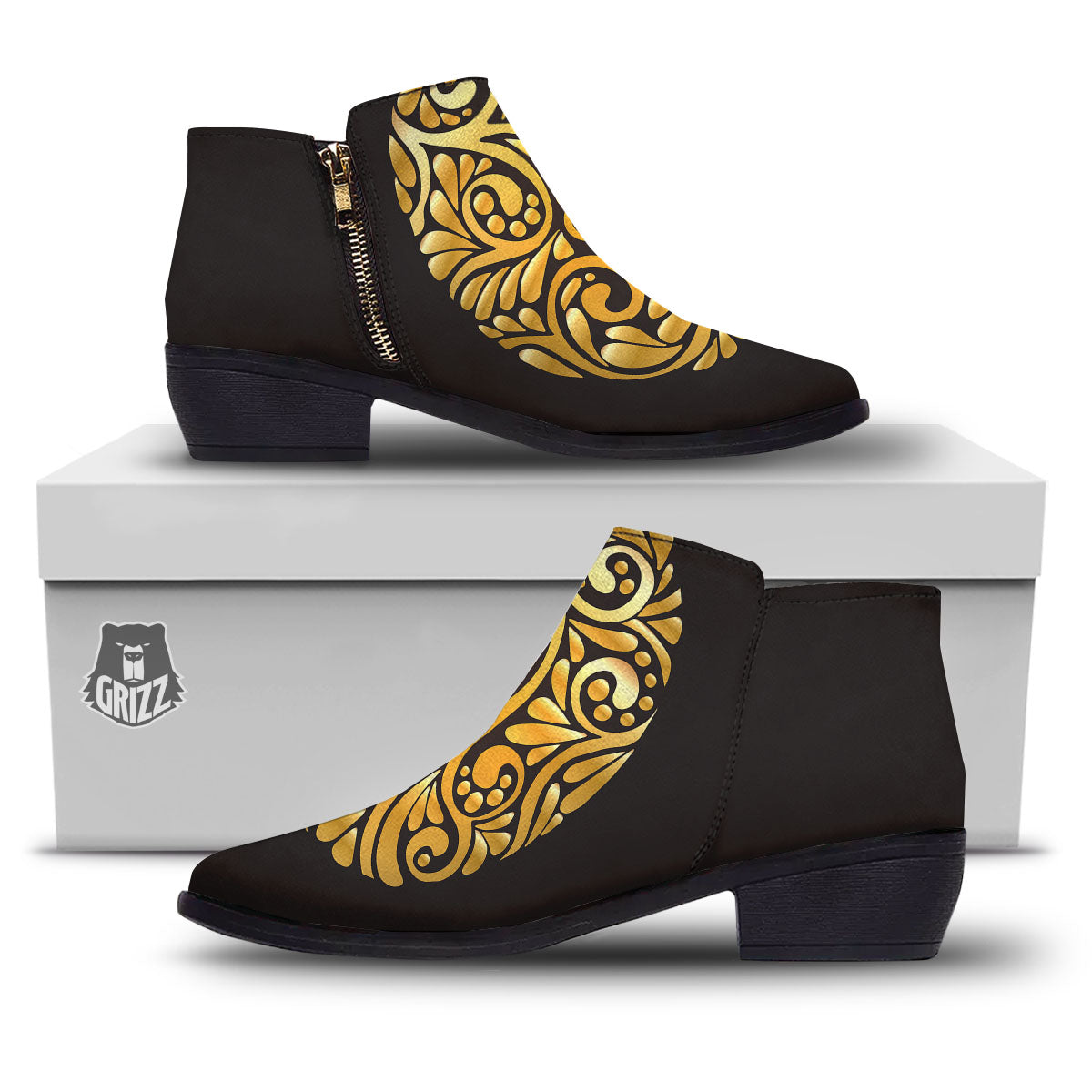 Easter Egg Gold Print Ankle Boots-grizzshop