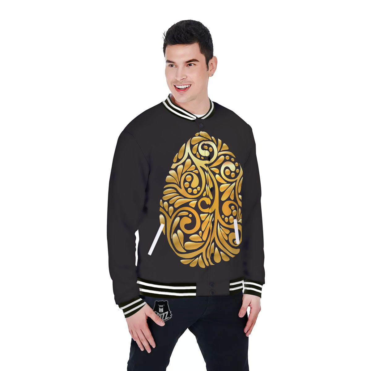 Easter Egg Gold Print Baseball Jacket-grizzshop