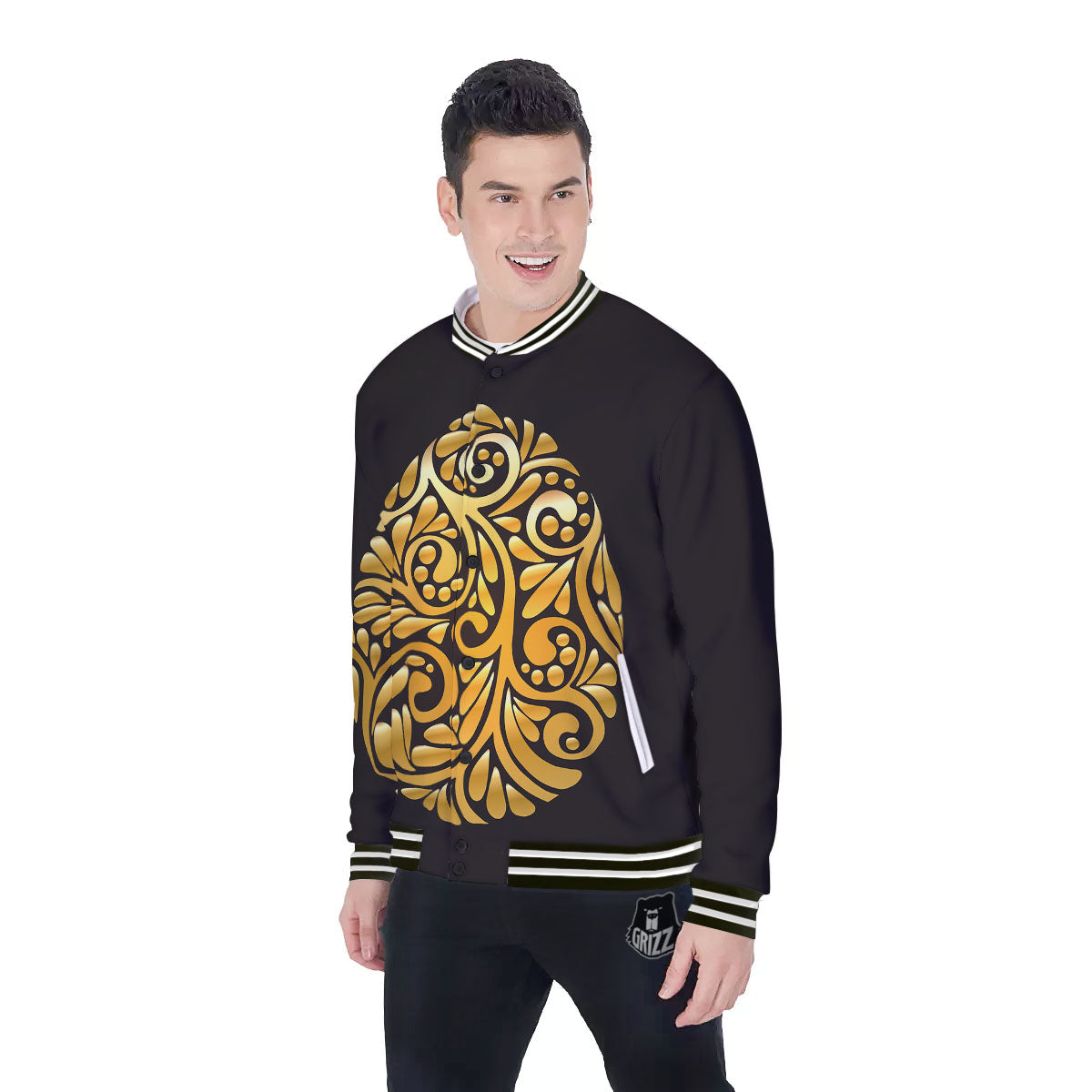 Easter Egg Gold Print Baseball Jacket-grizzshop