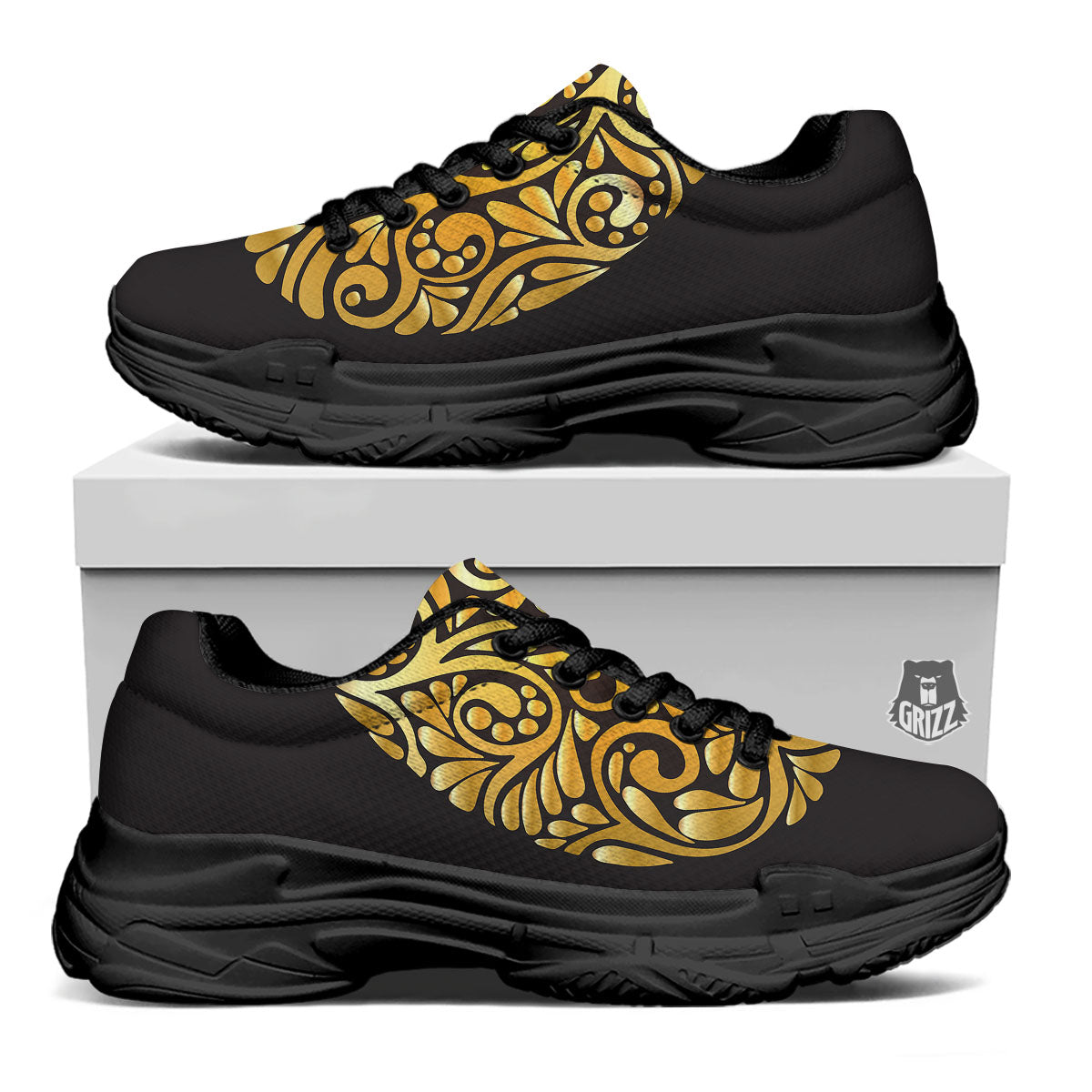 Easter Egg Gold Print Black Chunky Shoes-grizzshop