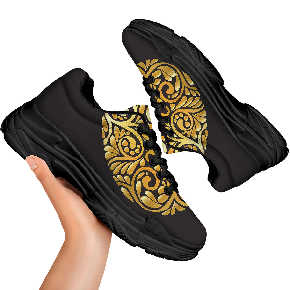 Easter Egg Gold Print Black Chunky Shoes-grizzshop
