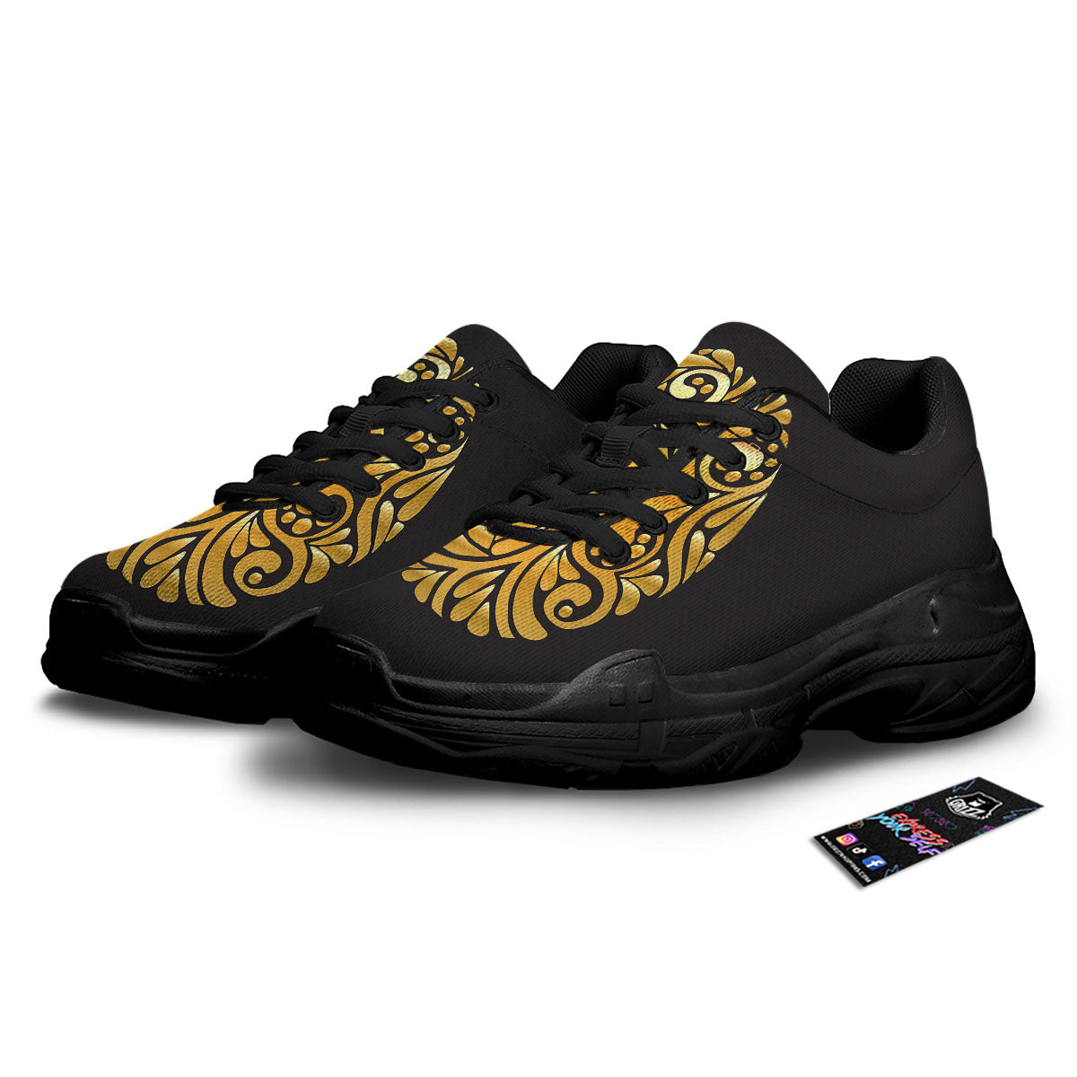 Easter Egg Gold Print Black Chunky Shoes-grizzshop