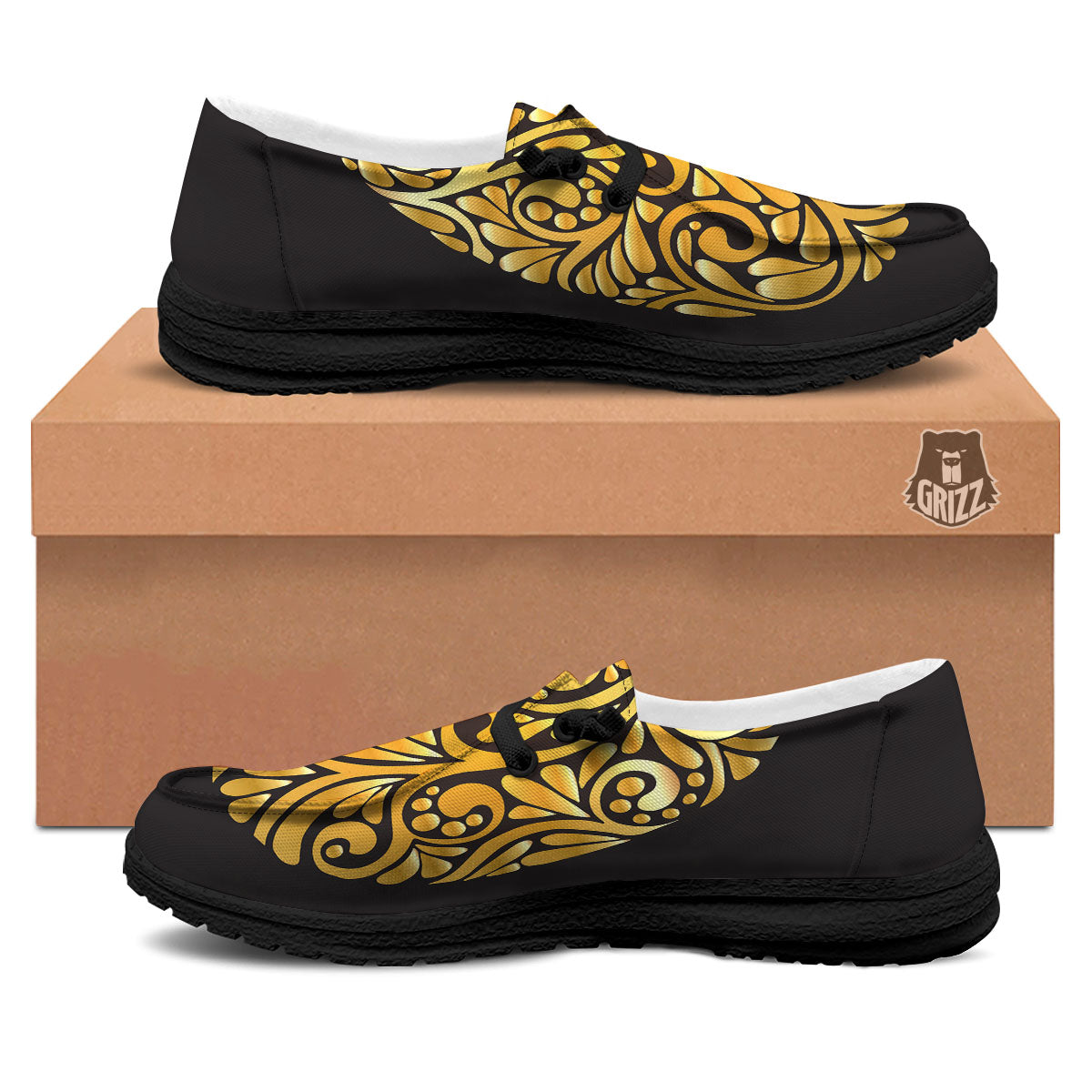 Easter Egg Gold Print Black Loafers-grizzshop
