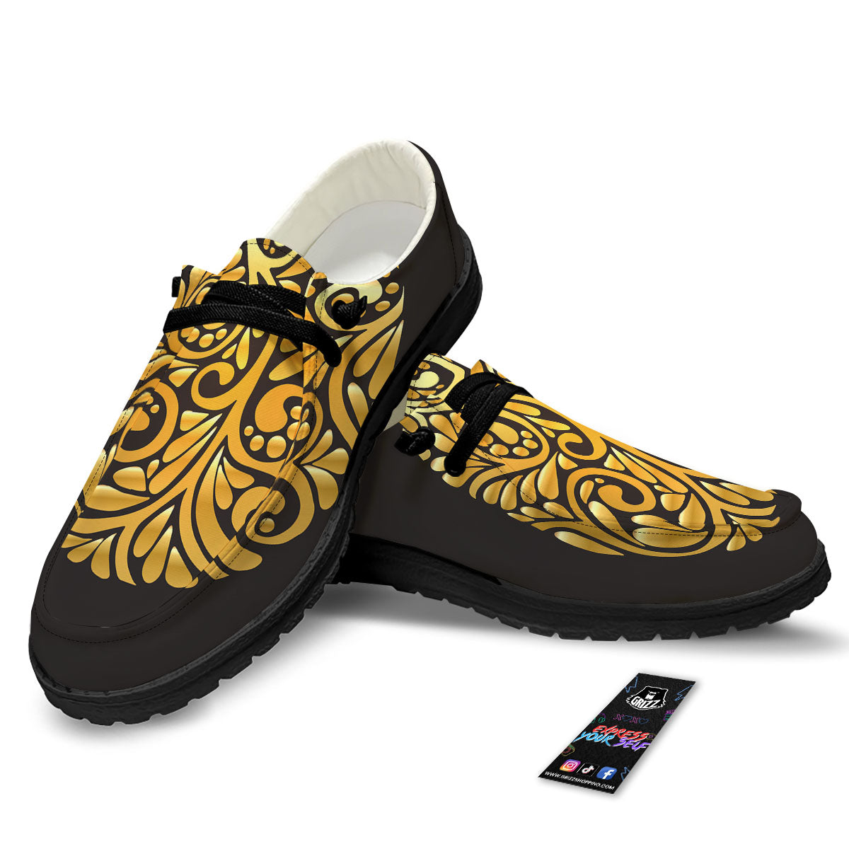 Easter Egg Gold Print Black Loafers-grizzshop