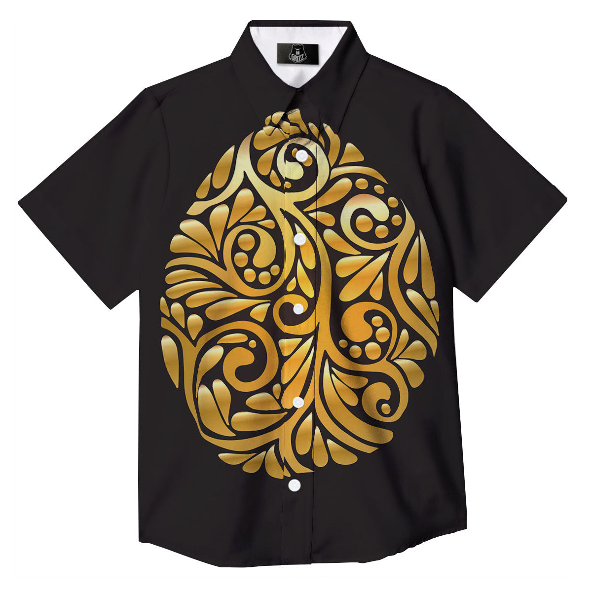 Easter Egg Gold Print Button Up Shirt-grizzshop