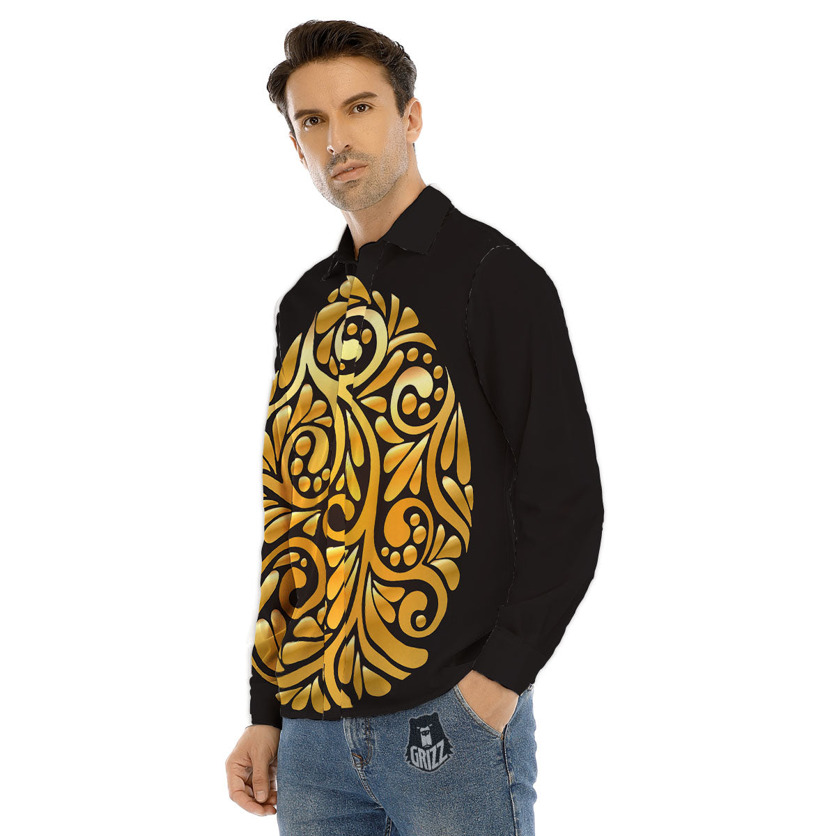 Easter Egg Gold Print Men's Dress Shirts-grizzshop