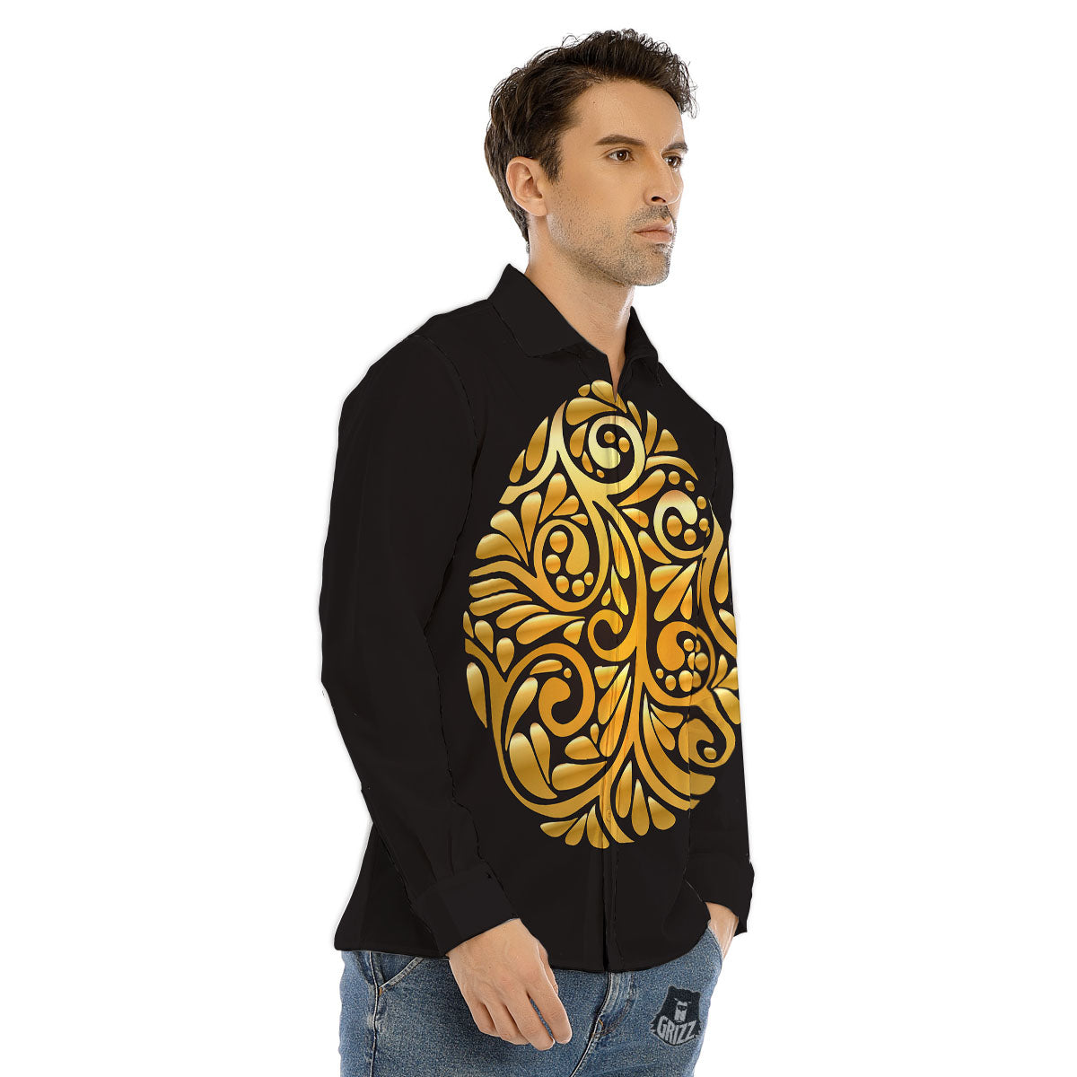 Easter Egg Gold Print Men's Dress Shirts-grizzshop