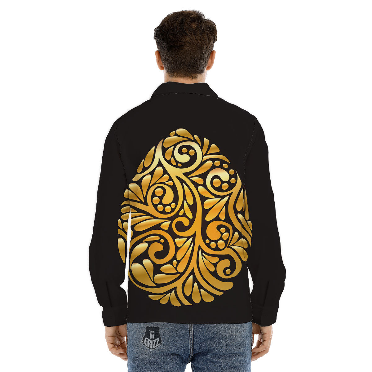 Easter Egg Gold Print Men's Dress Shirts-grizzshop