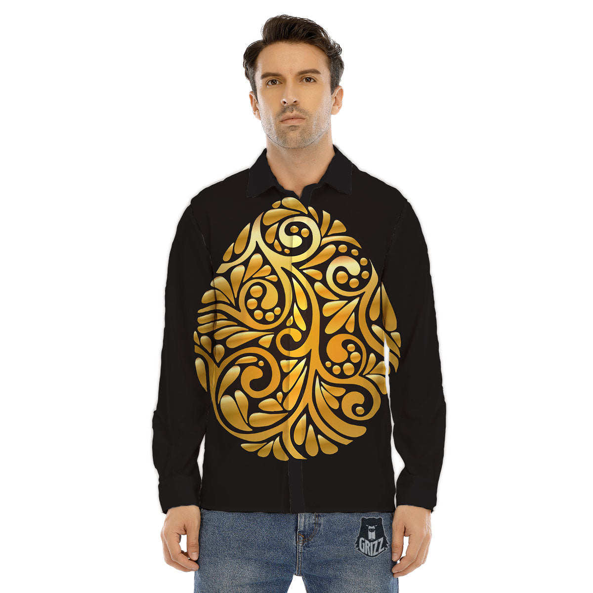 Easter Egg Gold Print Men's Dress Shirts-grizzshop