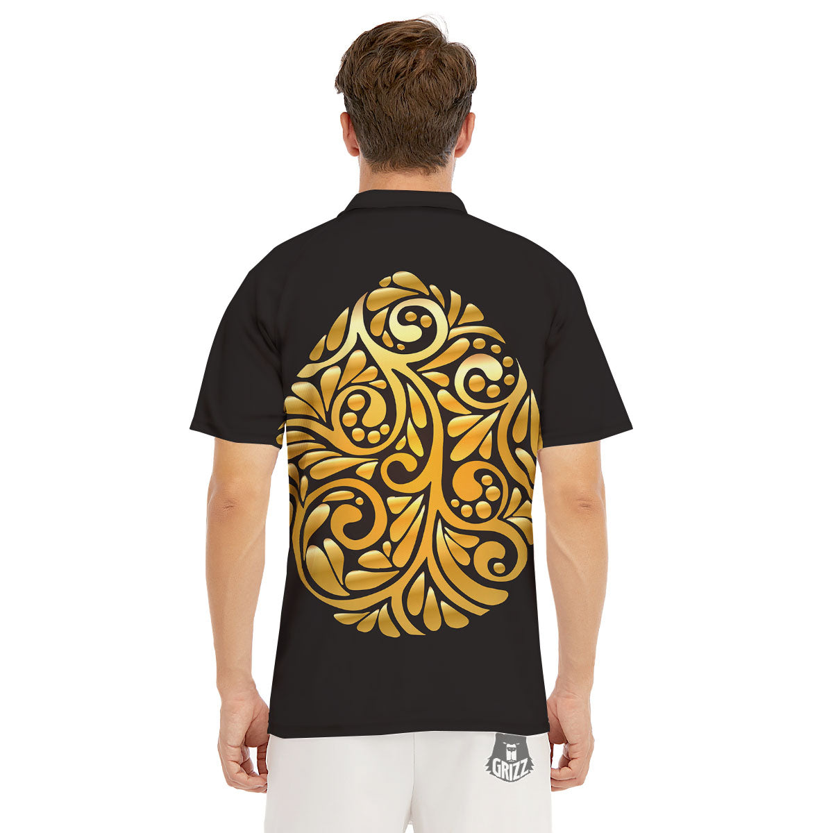 Easter Egg Gold Print Men's Golf Shirts-grizzshop