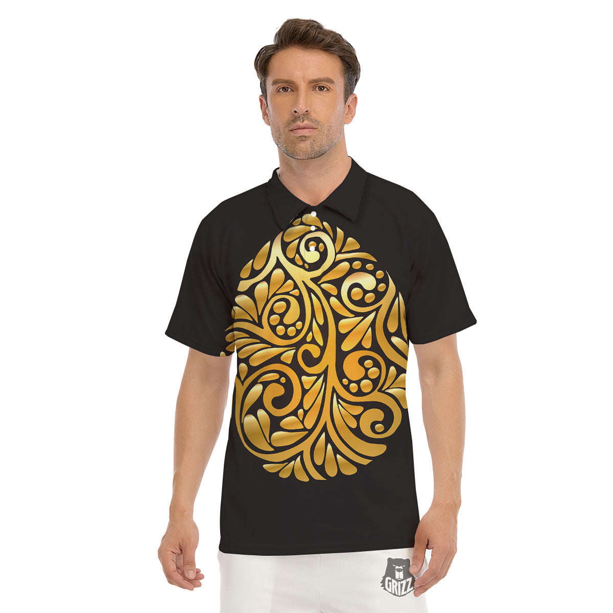 Easter Egg Gold Print Men's Golf Shirts-grizzshop