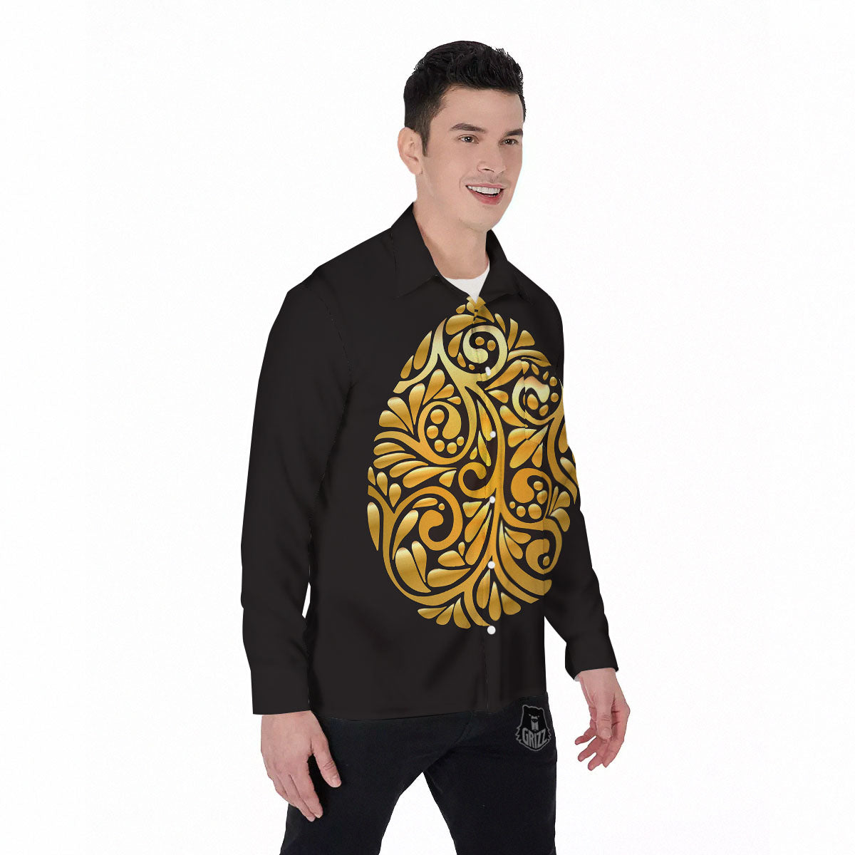 Easter Egg Gold Print Men's Long Sleeve Shirts-grizzshop