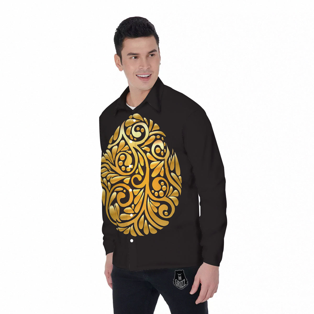 Easter Egg Gold Print Men's Long Sleeve Shirts-grizzshop