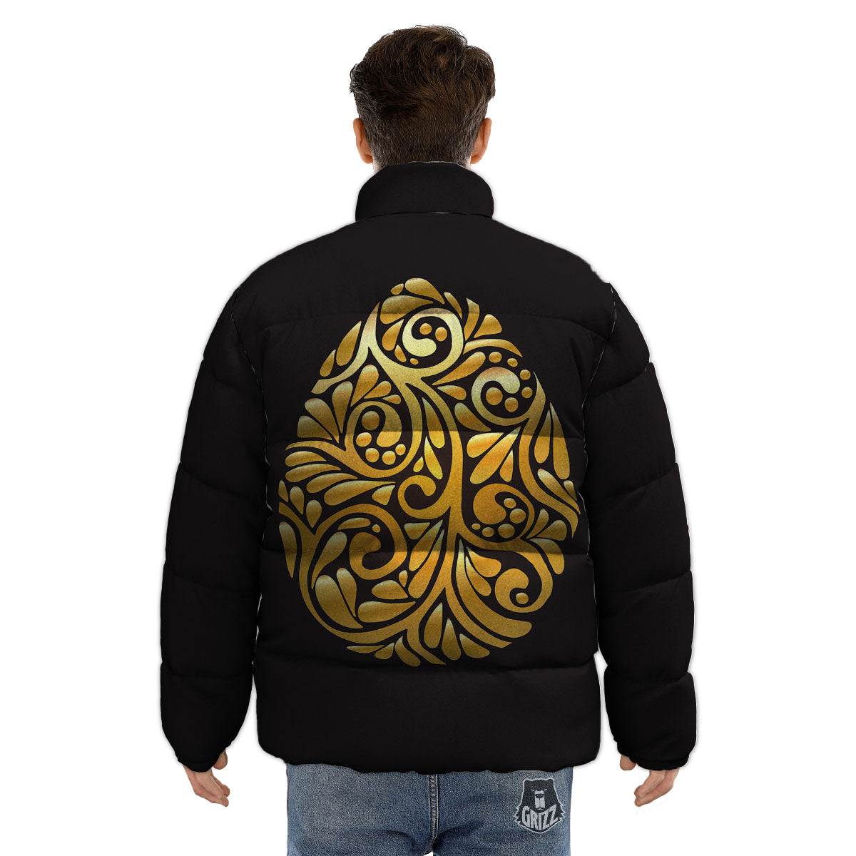 Easter Egg Gold Print Puffer Jacket-grizzshop