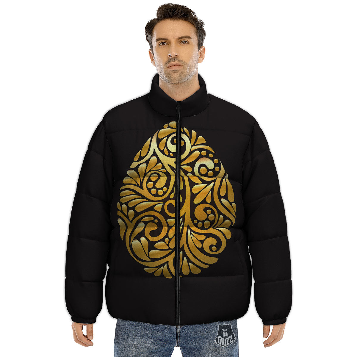 Easter Egg Gold Print Puffer Jacket-grizzshop