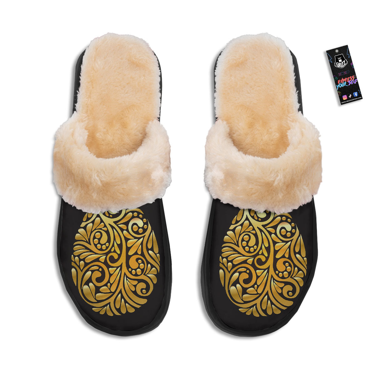 Easter Egg Gold Print Slippers-grizzshop