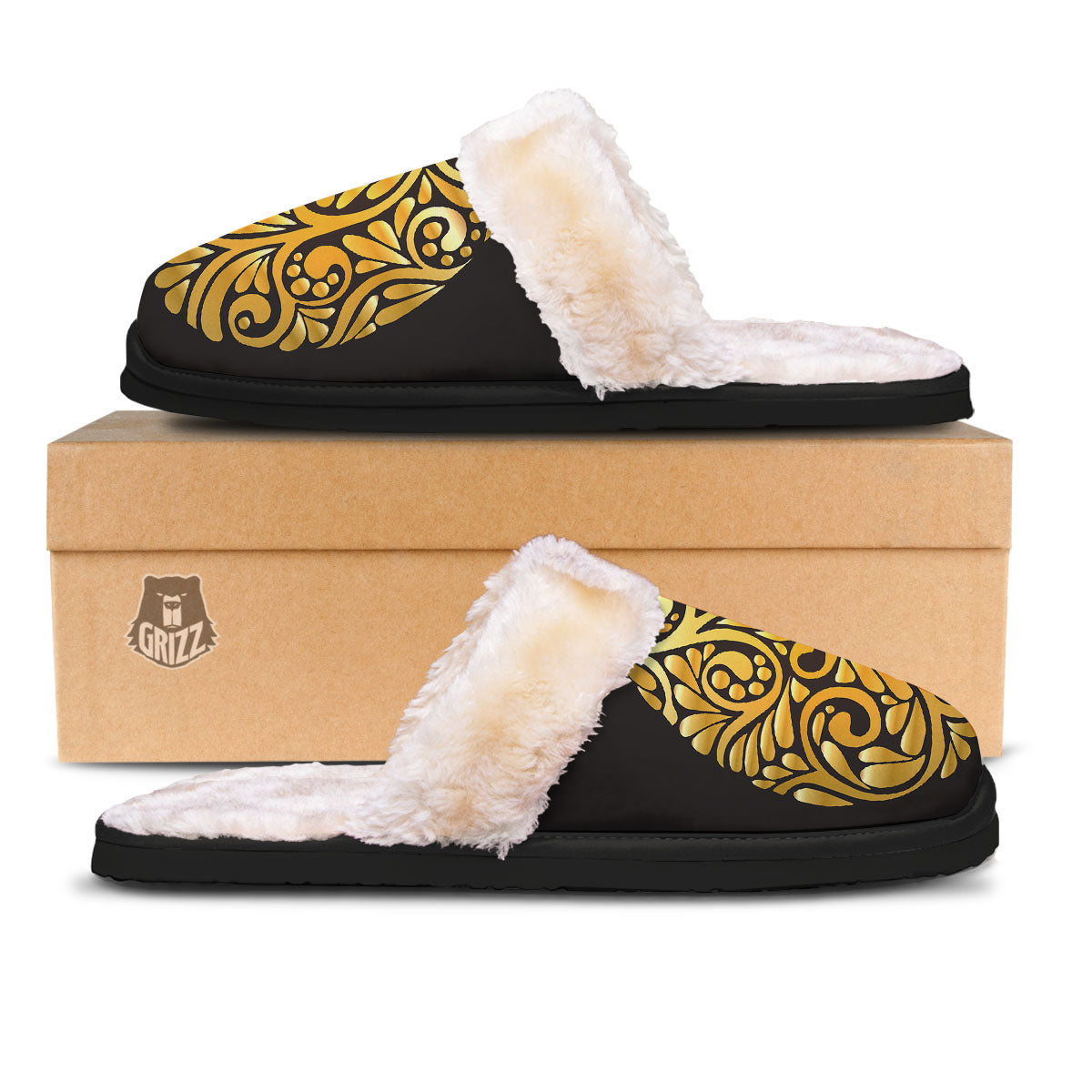 Easter Egg Gold Print Slippers-grizzshop